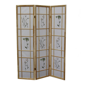 English Elm 70" Elegant Shoji-Style 3-Panel Room Divider Screen With Floral Print - Natural Solid Pine Design B072115966
