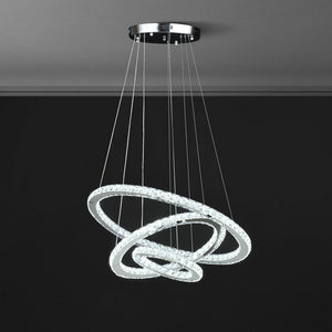 English Elm 11.8" Adjustable Triple Hoop Crystal Chandelier - Modern Led Fixture With Remote Control & Dimming B072116683