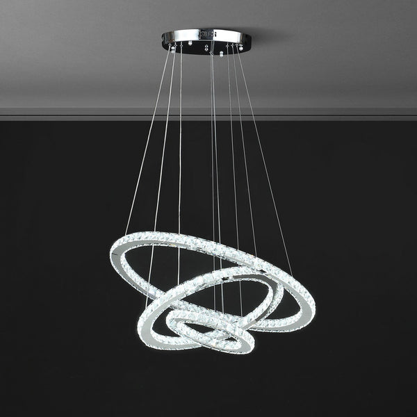 English Elm 11.8" Adjustable Triple Hoop Crystal Chandelier - Modern Led Fixture With Remote Control & Dimming B072116683
