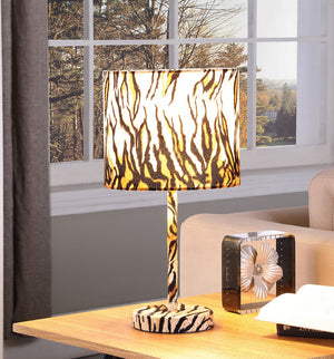 English Elm 19.25" Faux Suede Metal Table Lamp with Bold Animal-Print Drum Shade, Sleek Modern Accent Light Tiger B072116336