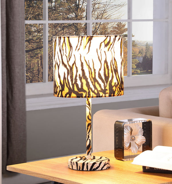 English Elm 19.25" Faux Suede Metal Table Lamp with Bold Animal-Print Drum Shade, Sleek Modern Accent Light Tiger B072116336