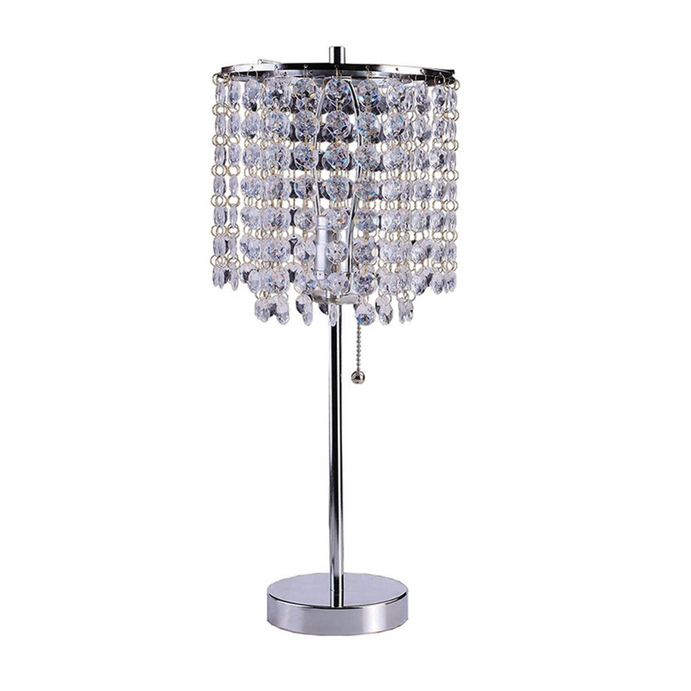 English Elm 20.25" Tall Metal Table Lamp with Crystal-Inspired Shade, Pull-String Switch, UL Listed Elegance Silver B072116163