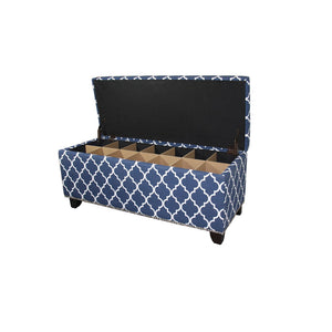 English Elm 18" Blue Moroccan Storage Bench with Hidden Compartment, Wooden Frame, Cushioned Seat, 45x18x18 B072116495