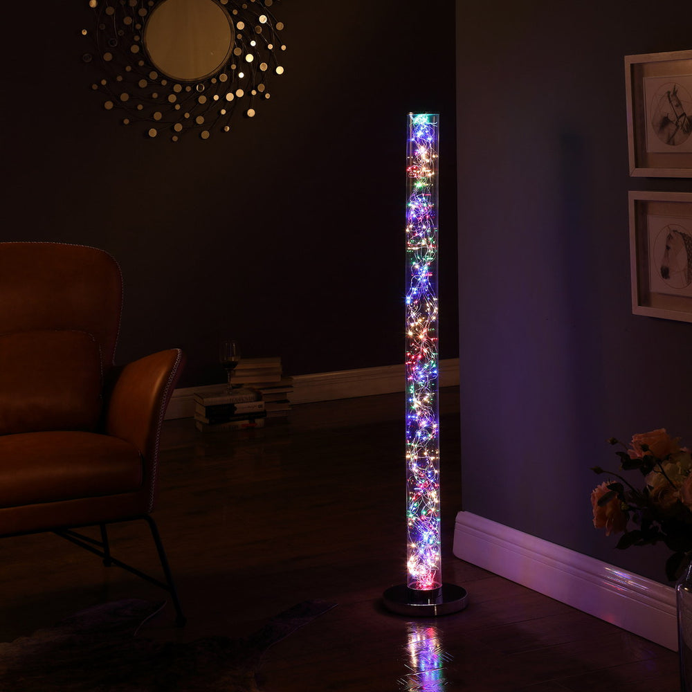 English Elm 49-Inch Multi-Color LED Rope Namiri Column Floor Lamp w/ Remote, 360 LEDs, 1100 Lumens, Chrome Base B072116354