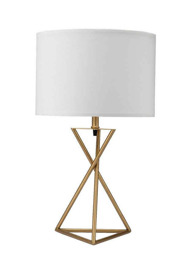 English Elm 26.25" Ester Mid-Century Metal Table Lamp, Hourglass Triangular Base, Matte Gold Finish, Rotary Switch, 68" Cord B072116091