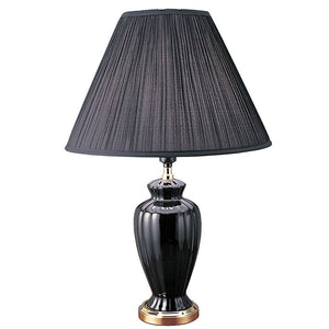English Elm 26" 26" Tall Ceramic Table Lamp Urn-Shaped with Burgundy Ribbed Glaze, Gold Trim, Linen Shade, 3-Way Switch Black B072116117