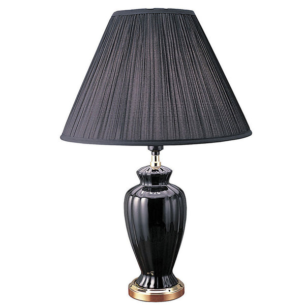 English Elm 26" 26" Tall Ceramic Table Lamp Urn-Shaped with Burgundy Ribbed Glaze, Gold Trim, Linen Shade, 3-Way Switch Black B072116117