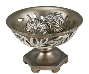 English Elm 12.75" Polyresin Bowl with Silver Peacock Feather Motif for Entryway or Sideboard B072116425