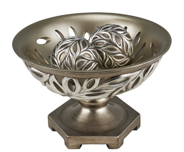 English Elm 12.75" Polyresin Bowl with Silver Peacock Feather Motif for Entryway or Sideboard B072116425