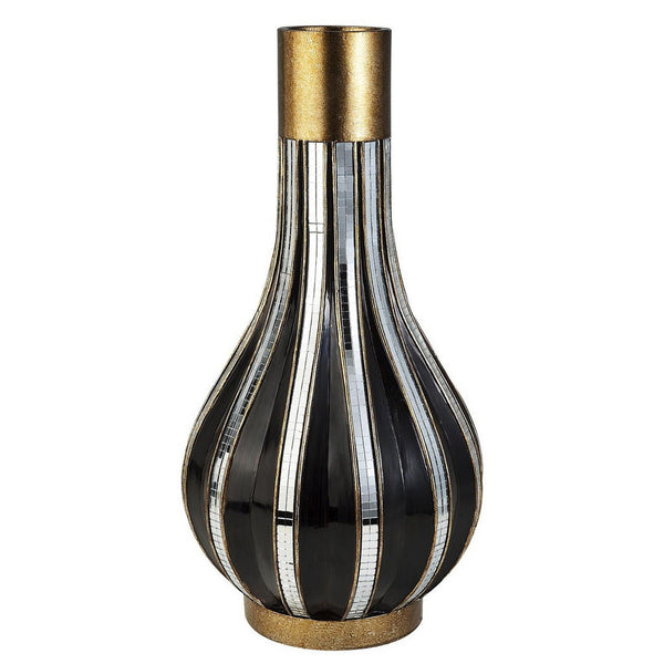 English Elm 16.25" Polyresin Floor Vase with Mosaic Glass Stripes and Gold Lacquer Bands B072115826
