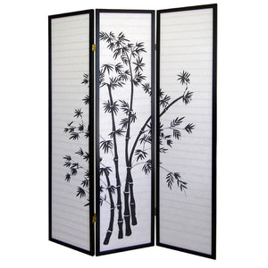 English Elm 70" Elegant Three-Panel Folding Screen With Bamboo Design, Black Finish - Perfect For Privacy & Style B072115974