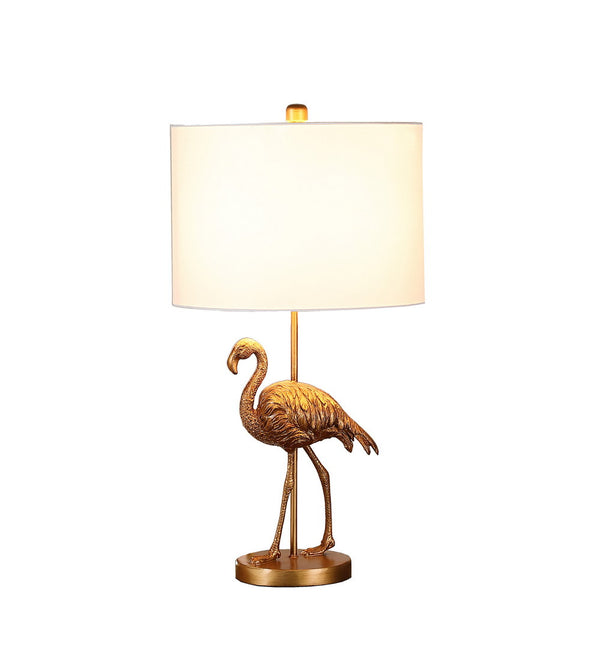 English Elm 26" Matte Gold Flamingo Resin Table Lamp with White Drum Shade, 26" Gold Polyresin Accent Light, UL Listed B072116342