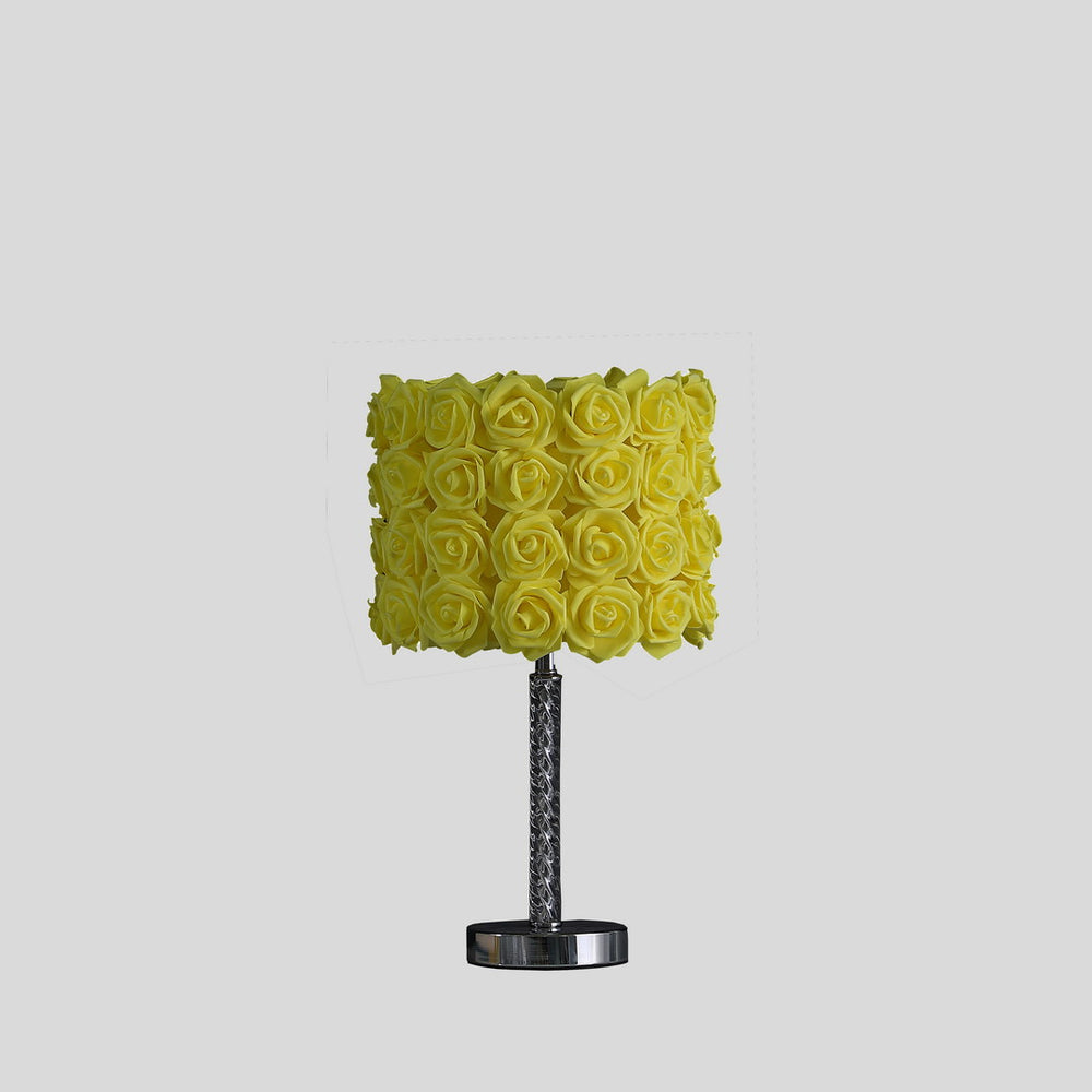 English Elm 18.25" Yellow Roses in Bloom Table Lamp – Twisted Clear Acrylic Body, Drum Shade, Chrome Base, UL Listed B072116323