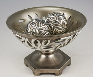 English Elm 12.75" Polyresin Bowl with Silver Peacock Feather Motif for Entryway or Sideboard B072116425