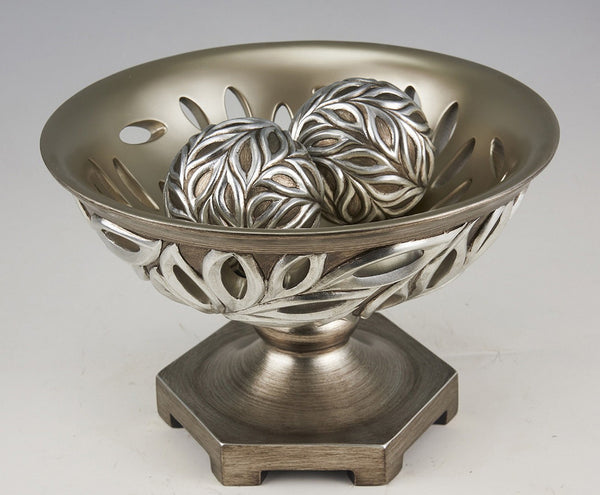 English Elm 12.75" Polyresin Bowl with Silver Peacock Feather Motif for Entryway or Sideboard B072116425