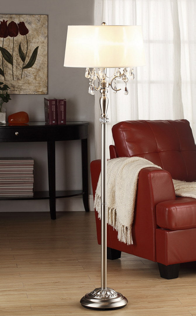 English Elm 62" Elegant Metal Floor Lamp With Crystal Accents, Off-White Shade For Ambient Living Room Lighting B072116217
