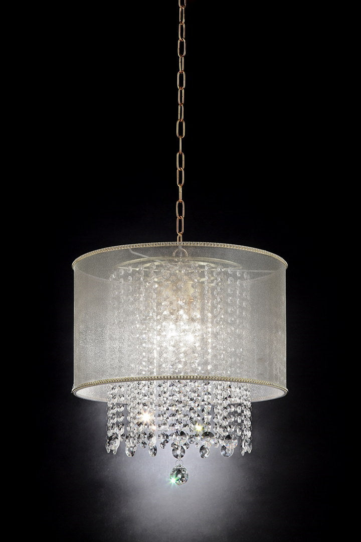English Elm 21" Bhavya Ceiling Lamp Gold Finish with Silk Shade, 100% Crystal Droplets & 3-Bulb LED Ready B072116236