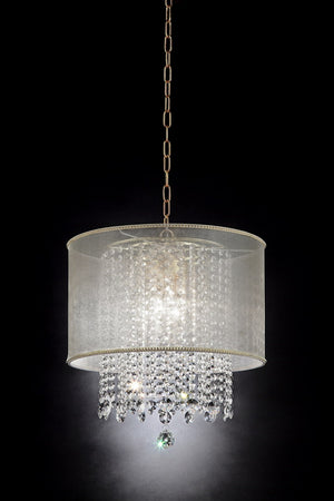 English Elm 21" Bhavya Ceiling Lamp Gold Finish with Silk Shade, 100% Crystal Droplets & 3-Bulb LED Ready B072116236