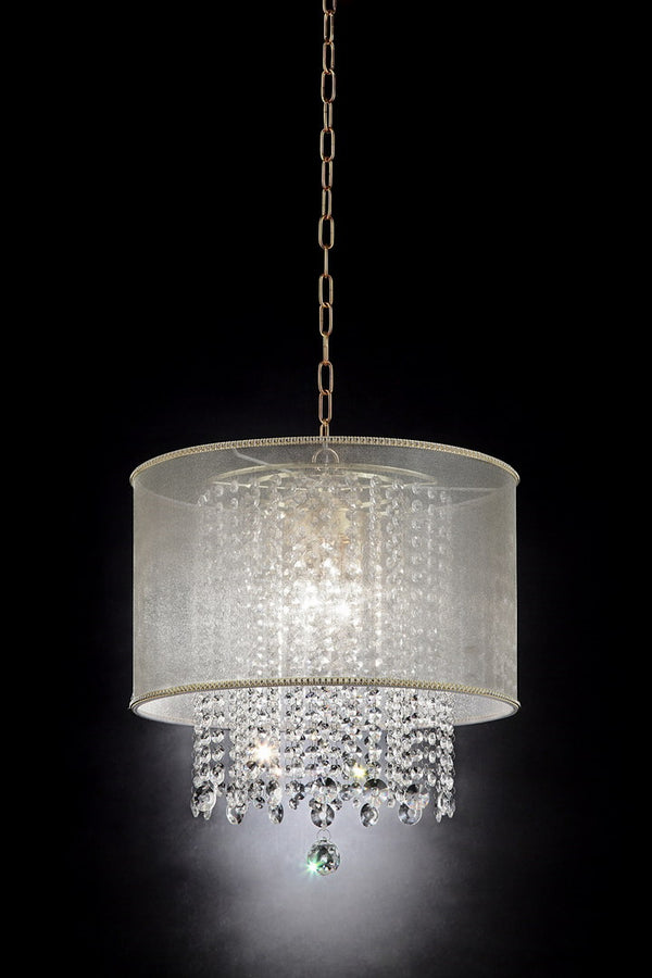 English Elm 21" Bhavya Ceiling Lamp Gold Finish with Silk Shade, 100% Crystal Droplets & 3-Bulb LED Ready B072116236