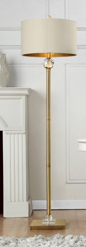 English Elm 63.25-Inch Perspicio Crystal Orb Gold Column Floor Lamp with Off-White Drum Shade, Matte Gold Finish and Clear Prism Accent elegant lighting statement piece B072116310
