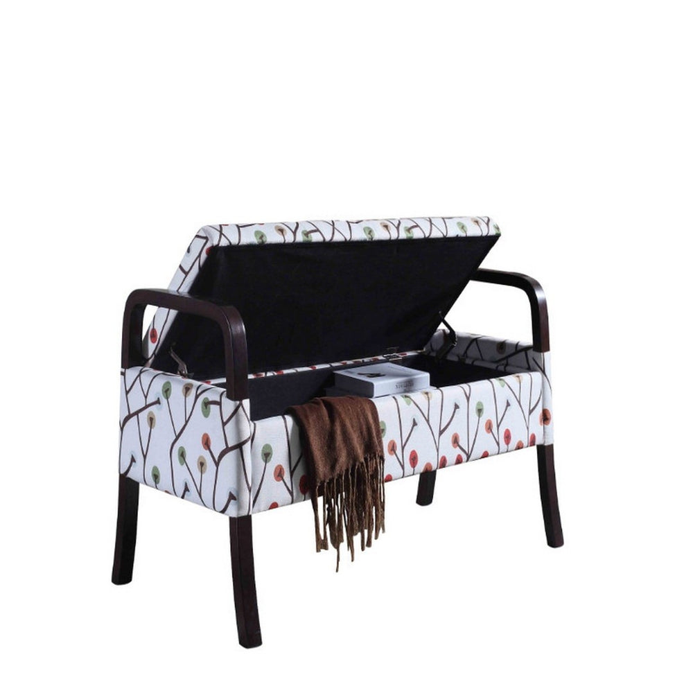 English Elm 23.25" Wooden Lift Top Storage Bench with Sky Blue Circle Print Upholstered Seat B072116502