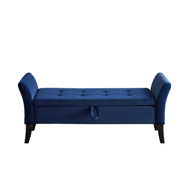 English Elm 51.5" Plush Velvet Bed Bench with Hidden Storage Chest, Upholstered Entryway Ottoman Seat Navy Blue W1097104004