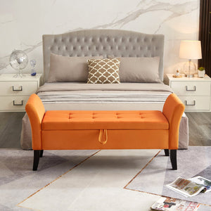 English Elm 51.5" Plush Velvet Bed Bench with Hidden Storage Chest, Upholstered Entryway Ottoman Seat Orange W1097104007