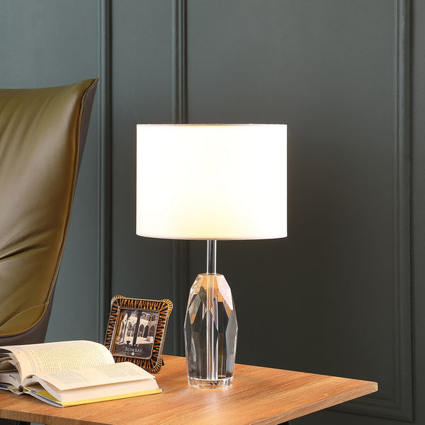 English Elm 19" Dodecahedron Solid Crystal Prism Table Lamp Chrome Silver — Polished Metal, Drum Shade, UL Certified Elegant Accent B072116593