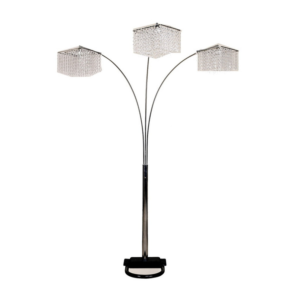 English Elm 84" Tall Metal Floor Lamp - Modern Chrome Design With 3 Crystal Shades For Elegant Ambient Lighting B072116071