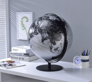 English Elm 20.5" Black Silver Sculptural Globe with Raised Relief Continents for Executive Desk B072116019