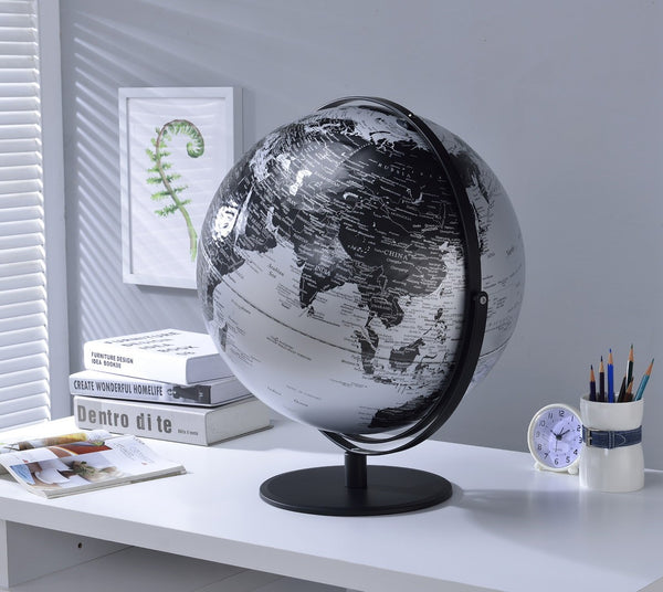 English Elm 20.5" Black Silver Sculptural Globe with Raised Relief Continents for Executive Desk B072116019