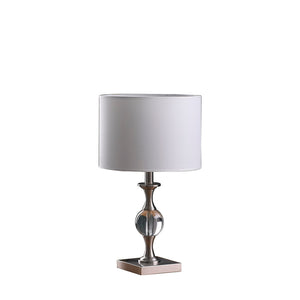 English Elm 19.75" Satin Nickel Crystal Orb Table Lamp with Linen Drum Shade, Solid Crystal Base, UL Certified 100W B072116595