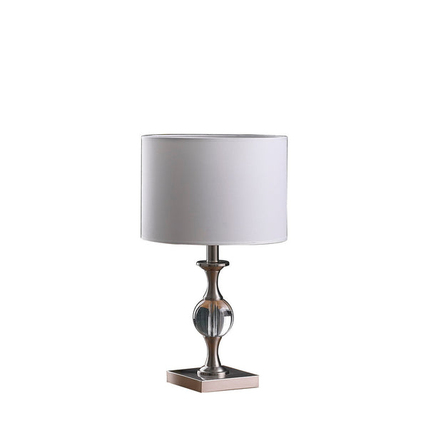 English Elm 19.75" Satin Nickel Crystal Orb Table Lamp with Linen Drum Shade, Solid Crystal Base, UL Certified 100W B072116595