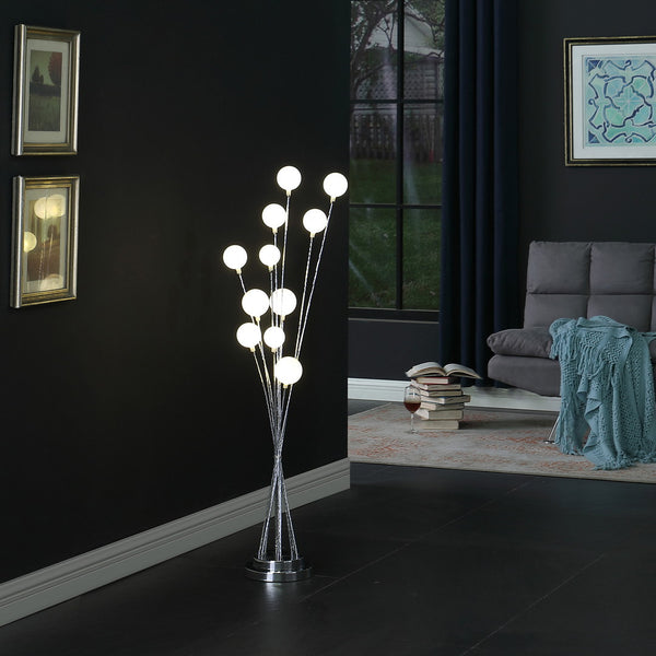 English Elm 46" Modern 11-Light Acrylic Globe Floor Lamp in Gold Chrome Finish with Frosted Orb Shades & LEDs Silver B072116656