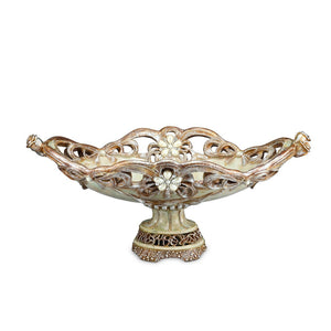 English Elm 9" Polyresin Fruit Bowl with Floral Pearl Accents Stone Finish Vintage Centerpiece B072116419