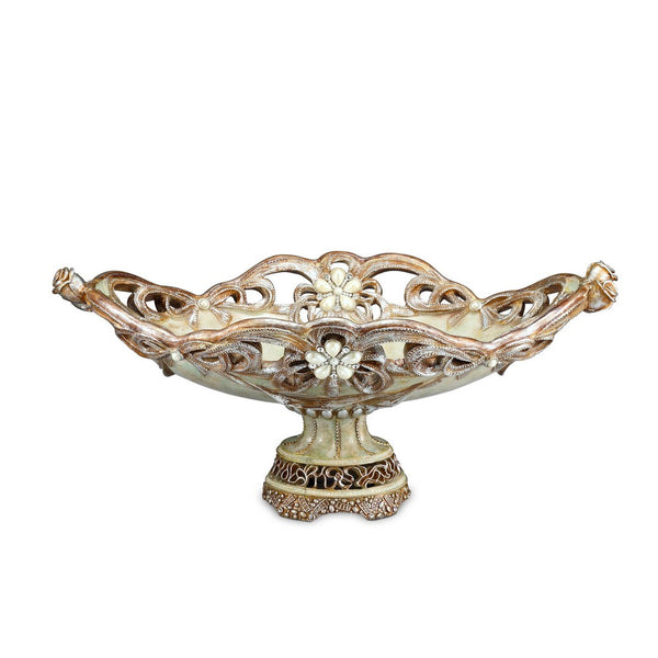 English Elm 9" Polyresin Fruit Bowl with Floral Pearl Accents Stone Finish Vintage Centerpiece B072116419