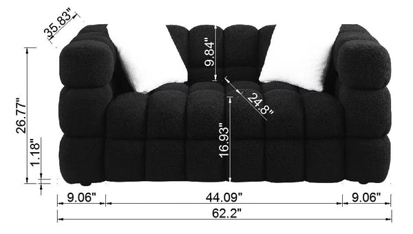English Elm 62.2length Marshmallow Boucle Sofa 35.83" Deep Cozy Compact 2-Seater for Modern Apartments & Living Rooms Black W1099S00158