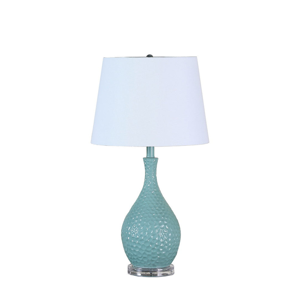 English Elm 28" Teal Telli Pebble Mid-Century Resin Table Lamp with White Drum Shade, Clear Acrylic Base, UL Listed B072116328