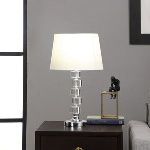 English Elm 20" Crystal Round Stacked Cube Orbs Metal Table Lamp Adelaine White - Glam Crystal Accent Light with Semi-Drum Shade B072116182