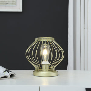 English Elm 9.5" Satin Matte Gold Industrial Farm Cage Uplight Table Lamp — E26 Bulb, Compact Metal Accent Light B072116606