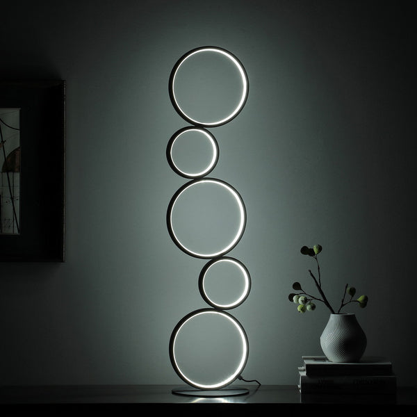 English Elm 38.5" Modern Nordic 5-Ring Matte Black LED Table Lamp with 3-Color 1800LM Dimmable Integrated Light B072116680