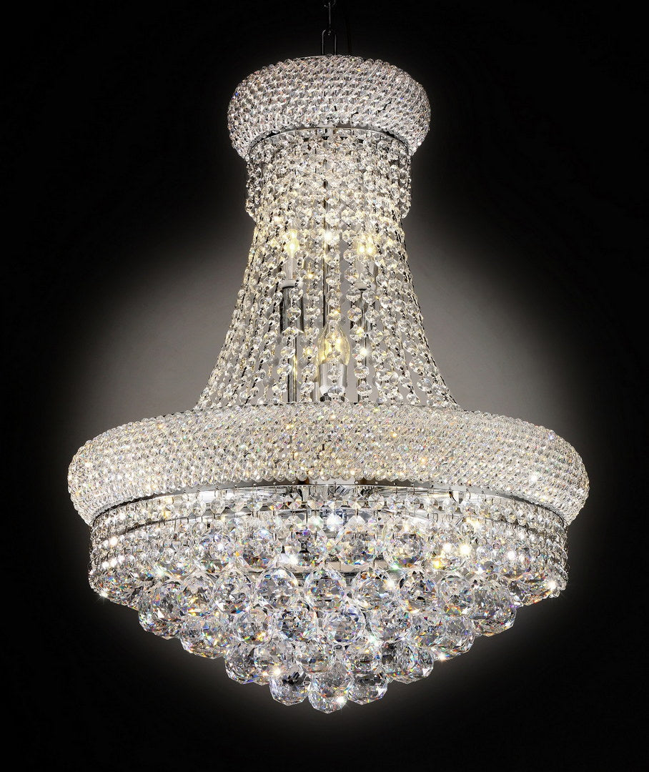 English Elm 26" Adagio Empire LED Chandelier with Imported Crystal Drops, 12×5W Bulbs, Silver Finish, 26" H B072116246