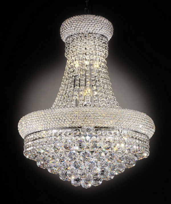 English Elm 26" Adagio Empire LED Chandelier with Imported Crystal Drops, 12×5W Bulbs, Silver Finish, 26" H B072116246