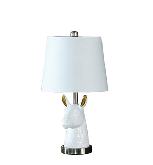 English Elm 20.5" Silver Patagonia White Llama Bust Table Lamp with Cotton Shade, Resin Accent & Nickel Base B072116343