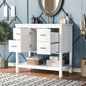 English Elm 36" White Oak Bathroom Vanity with Resin Sink Usb Charging and Three Drawers SV000009AAW