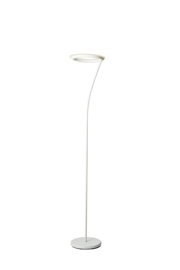 English Elm 73" Modern Metal Torchiere Floor LED Lamp with Frosted Halo Shade, Matte White, Dimmable 3000K B072116283