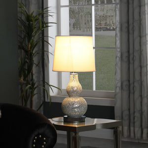 English Elm 19.5" Elegant Mirrored Mosaic Table Lamp With Chrome Base & Soft Cotton Shade For Glamorous Spaces B072116633