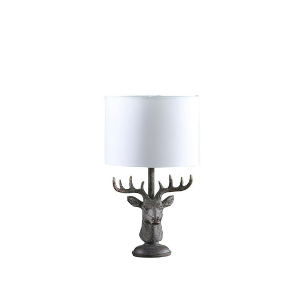 English Elm 18" Rustic Stag Elk Deer Bust Table Lamp in Antique Bronze Polyresin with Drum Shade, 18" Tall B072116625