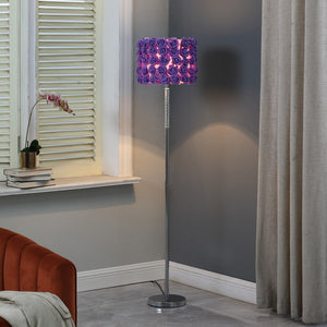 English Elm 63"In Lavender Roses In Bloom Floor Lamp – Twisted Clear Acrylic Body, 16 Lavender Roses, Chrome Base, Drum Shade B072116669