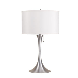 English Elm 27" Tall Metal Retro Table Lamp – Elegant Silver Finish & White Linen Shade For Modern Ambiance B072116070